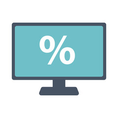 computer desktop with percent symbol flat style icon