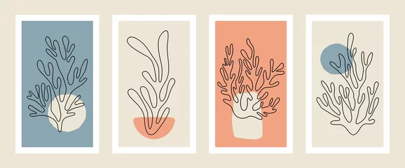 Fototapeten Abstract coral posters. Contemporary organic shapes minimalistic Matisse style, colorful corals, graphic vector illustration © Yelyzaveta