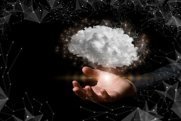 The hand shows the brain consisting of clouds .