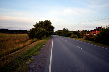 dawn on the road, the first rays of the sun