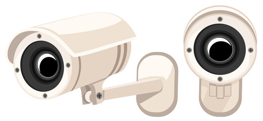 Set of surveillance camera angles from the side and full face on a white.