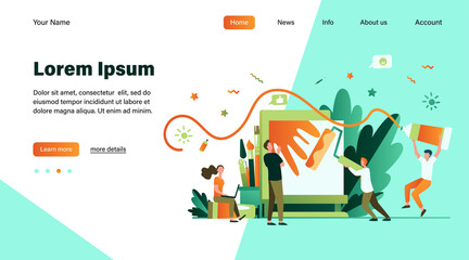 Art workshop in studio. Cartoon artists creating artworks with rollers, paintbrushes, paints, easels. Vector illustration for painting, drawing, art school, community concept