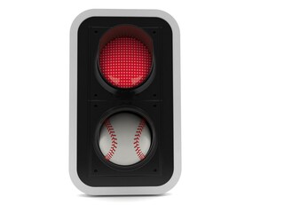 Baseball ball inside red traffic light