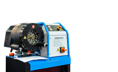 close up crimp head of hydraulic hose crimping machine for industrial isolated on white background...
