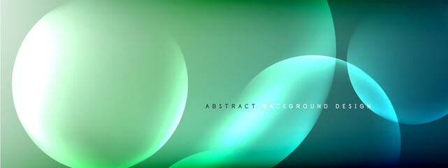 Vector abstract background liquid bubble circles on fluid gradient with shadows and light effects. Shiny design templates for text