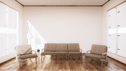 Vintage Sofa wooden japan design, on room interior wooden floor .3D rendering