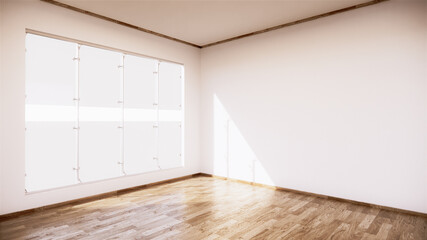 Fototapeta na wymiar Vintage empty room interior with wooden floor on white wall background. 3D rendering