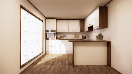 vintage Kitchen room interior japanese style.3D rendering