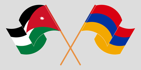 Crossed and waving flags of Jordan and Armenia