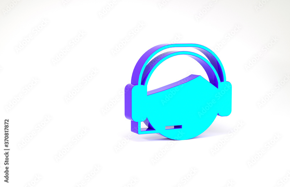 Poster turquoise man with a headset icon isolated on white background. support operator in touch. concept f