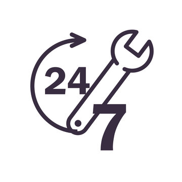 24 7 with arrow and wrench line style icon vector design