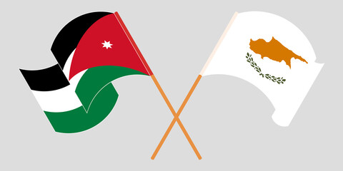 Crossed and waving flags of Jordan and Cyprus