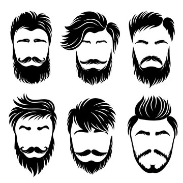 Man hair style. Shaved haircut and barber grooming different stylish variations vector set. Illustration hair mustache, haircut hipster silhouette