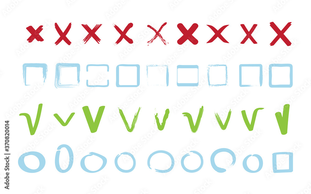 Aufkleber check marks collection. approve false reject signs geometrical square and circle shapes vector symbo