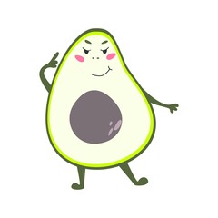 Funny Avocado character. Greeting card with sweet avocado. Vector illustration isolated on white background.