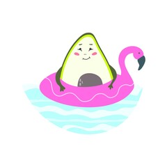 Funny Avocado character. Greeting card with sweet avocado. Vector illustration isolated on white background.