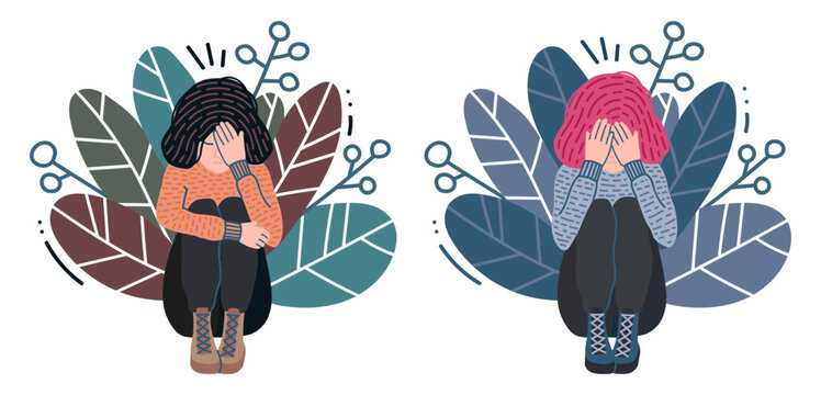 Sad girl. A woman has depression, shame emotion. Confused teen in stressful situation. Psychological problem