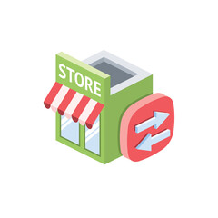 Store front arrows. Vector 3d isometric, color web icons set, new flat style. Creative illustration, idea for infographics.