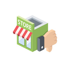 Store front hands hinger down. Vector 3d isometric, color web icons set, new flat style. Creative illustration, idea for infographics.