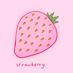 Strawberry stylish illustration. Cute pink digital drawing. Hand crafted. Colorful. Tasty vegan yummy food. 
