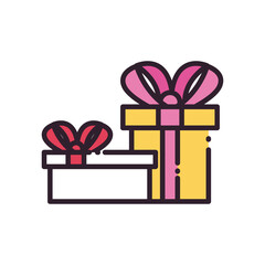 Gifts with bowties line and fill style icon vector design