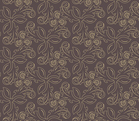 Floral golden ornament. Seamless abstract classic background with flowers. Pattern with repeating floral elements. Ornament for fabric, wallpaper and packaging