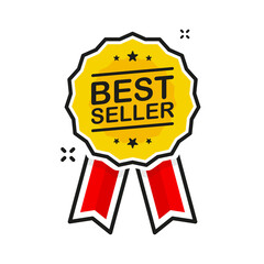 Flat gold icon. Best seller. 3d vector. Achievement badge. Premium quality. Flat design. Golden metal number. Vector illustration.