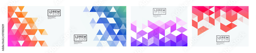 Poster set of colorful gradient triangle pattern on corner position with white space. modern geometric back