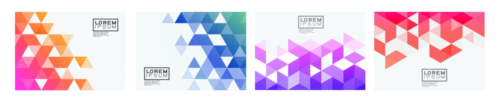 Set of colorful gradient triangle pattern on corner position with white space. Modern geometric background for business or corporate presentation. vector illustration