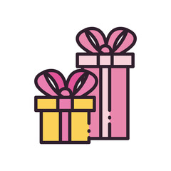 Gifts with bowties line and fill style icon vector design