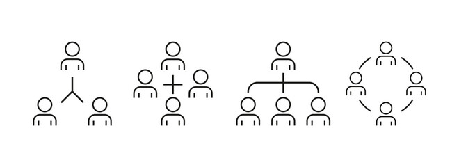 Business people line icon set. Thin line vector. Business partnership. Strategy linear icon set. User symbol. Congress, talk person, partnership. Team, meeting, job structure. Vector illustration.