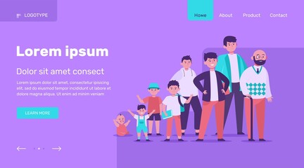African American man in different age. Pupil, evolution, youth flat vector illustration. Growth cycle and generation concept for banner, website design or landing web page