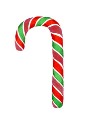 Vintage candy cane watercolor illustration isolated on a white background suitable for Christmas holiday or food designs