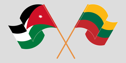 Crossed and waving flags of Jordan and Lithuania