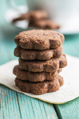 Sweet cookies. Crunchy chocolate biscuits shape flower.