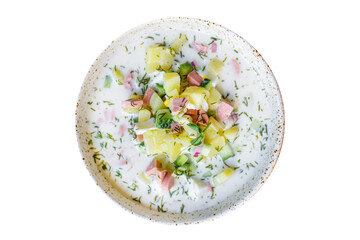 cold soup vegetables greens okroshka second course eating food background top view copy space for text keto or paleo diet raw 