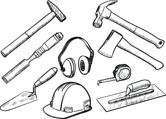 Hand Tools collection
Hand drawn tool kit, set of instruments
