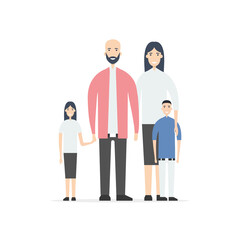 Fototapeta premium A traditional full family. Father, mother, son and daughter. Family health insurance concept. Flat style. Vector illustration. 