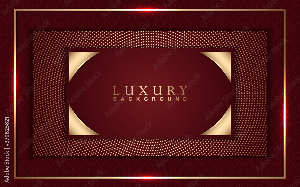 Poster luxury background design with red and rose golden element decoration. elegant shape vector layout te