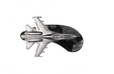 silver model of fighter plane isolated on white background