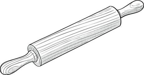 Wooden rolling pin. Doodle style, vector illustration