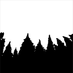 Black forest in vector illustration. Stock vector illustration isolated on white background. Outline of the top of the forest. Nature without the image of civilization. Suitable for hiking.