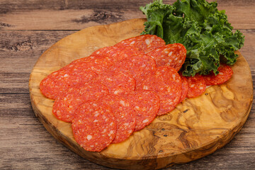 Italian spycy pepperoni sausage slices