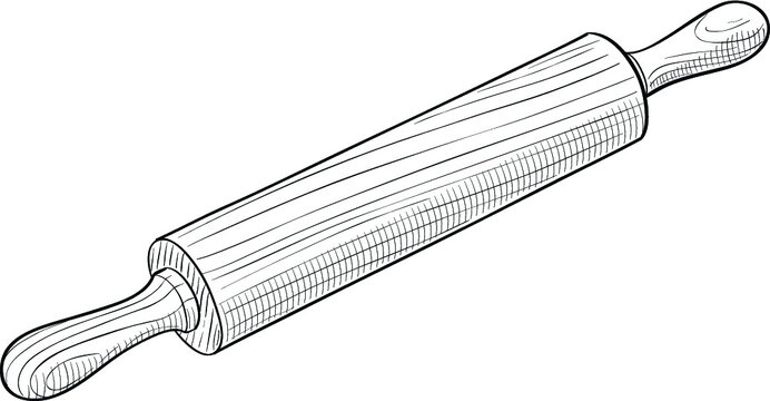 Wooden Rolling Pin. Doodle Style, Vector Illustration