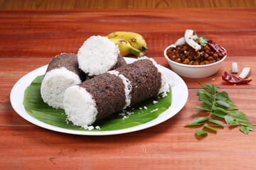 Ragi Puttu or Finger Millet  steamed cake