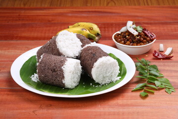 Ragi Puttu or Finger Millet  steamed cake