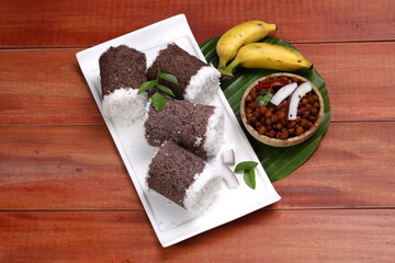 Ragi Puttu or Finger Millet  steamed cake