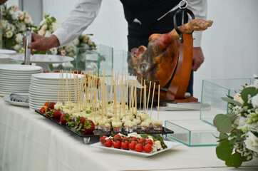 Fototapeta na wymiar Catering on the event: tasty food and snacks