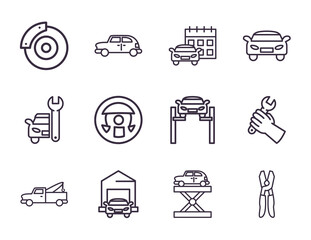 repair service and car line style icon vector design