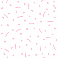 Simple seamless pattern with scattered short lines and small dots. Cute vector illustration.